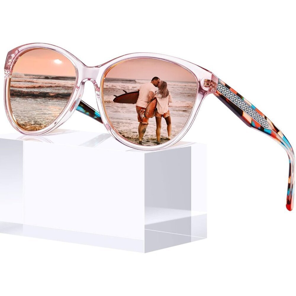Women's Pink Mirrored Cateye Sunglasses Polarized UV Protection Italy Acetate